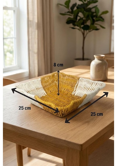 Ayrex Buffer Kare Dalgalı Çift Renkli Plastik Rattan Sepet, Ekmek Ve Meyve Sepeti, 25x25x8 Cm, Yıkanabilir, İç İç Diğer