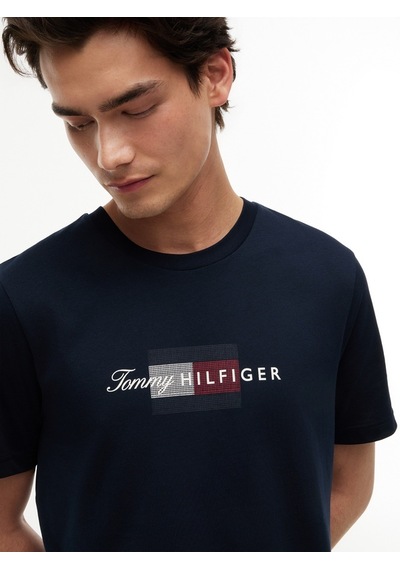 Tommy Hilfiger Scrıpt Flag Regular Tee Erkek Mavi T-shirt - Mw0mw43226