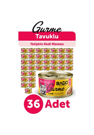 Bado Gurme Yaş Yetişkin Kedi Maması Kuzu Etli 85 Gr 36 Adet