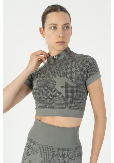 Maraton Slimfit Kadın Bisiklet Yaka Siyah Crop Top Siyah