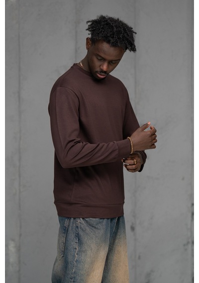 Fbı Slimfit Modal Kumaş Baharlık Sıfır Yaka Likralı Sweatshirt Kahverengi