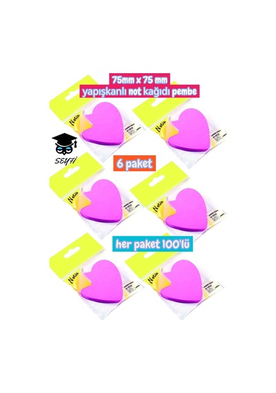 75mm X 75 Mm Yapışkanlı Not Kağıdı Pembe 6 Paket Her Paket 100 Adet