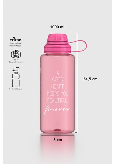 Renga Ege Yazı Desenli 1000 Ml Tritan Matara 912141 Fuşya Fuşya