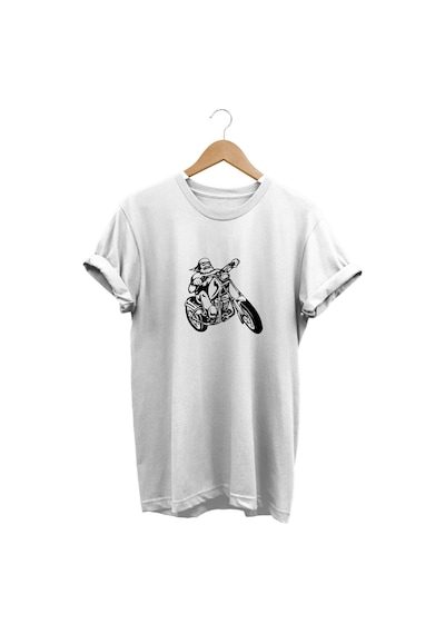 Chopper Baskılı Tshirt Beyaz
