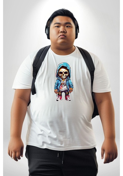 Angemiel Hiphop Kurukafa Hoodie Beyaz Büyük Beden Kadın Erkek Ünisex Basic Ön Baskılı Tişört Beyaz