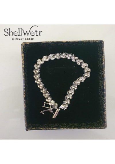 Silver Elegance 925 Ayar Gümüş Kaplama Eskitme Detaylı Kadın Parlak Taşlı Bileklik Gümüş