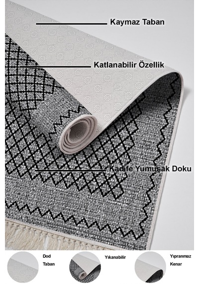 Dekoreko Kaymaz Taban Djt 3 Lü Banyo Paspas Takımı Trend Karışık Modern M5001 gri