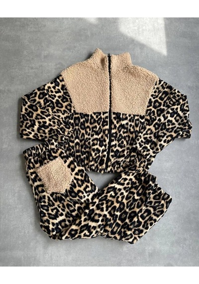 Sinemonline Kadın 3 Iplik Kumaş Leopar Desenli Ikili Takım Leopar