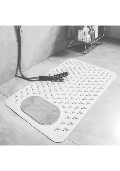 Mainshop Silikon Banyo Paspası Duş Kaydırmazı Vantuzlu Banyo Paspası 36x69,5cm M-162 Beyaz