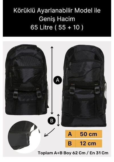 65 Lt Ortopedik Dayanıklı Büyük Boy Çok Gözlü Su Geçirmez Körüklü Kamp Trekking Outdoor Sırt Çantası Diğer