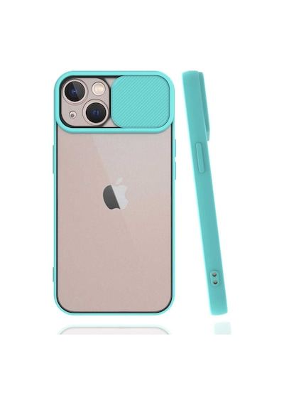 Kilifone - Apple Uyumlu iPhone 13 Mini - Kılıf Slayt Sürgülü Arkası Buzlu Lensi Kapak - Turkuaz