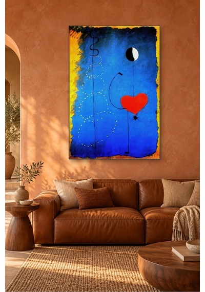 Fida Joan Miró Mavi Fonda Kırmızı Kalpli Dansçı Canvas Tablo Çok Renkli