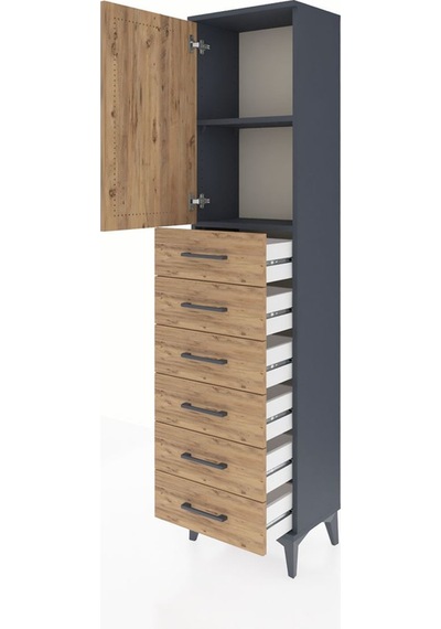 Arges Dolap 2 Raflı 6 Çekmeceli Tek Kapaklı 44x30x182 Antrasi... Antrasit