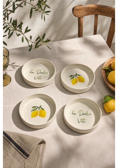 Vita Limon 4 Parça 13 Cm Seramik Çerezlik & Sosluk Kase Kahvaltılık Sunumluk Beyaz
