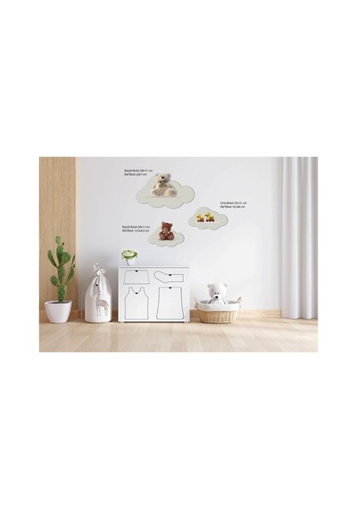 Tiny Wonders 3'lü Beyaz Dekoratif Bulut Çocuk Odası Duvar Rafı Mdf Beyaz Beyaz