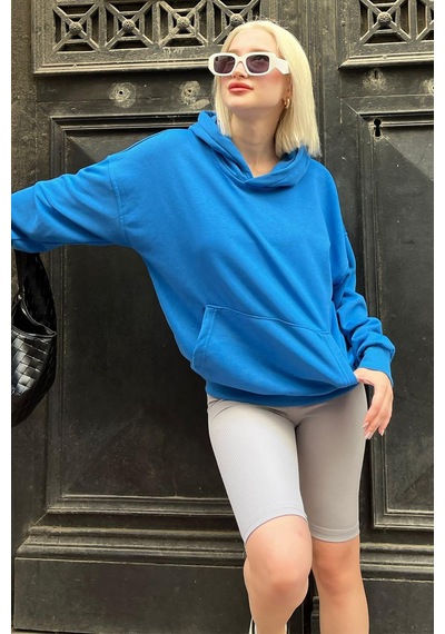 Saks Kapüşonlu Oversize Cepli Sweatshirt Mg2207