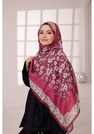 Mimiyum Flora Desen Soft Şal Vişne