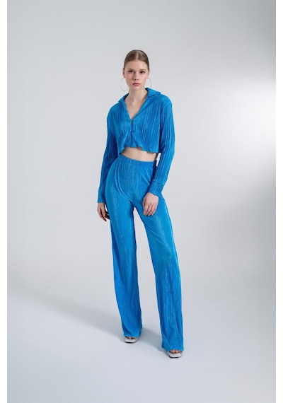 Holly Lolly Crop Model Düğme Kapamalı Comfy Crop Gömlek Mavi
