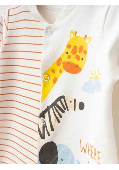 Zekids 3 Lü Organik Bebek Safari Desenli Şapkalı Tulum Seti-16187 Çok Renkli