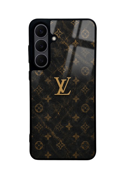 Samsung Uyumlu  S25 Fe Black Mermer Gold Lv Tasarımlı Glossy Telefon Kılıfı Siyah