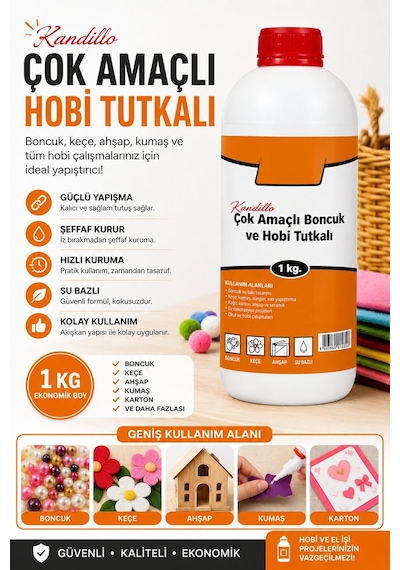 Şeffaf Çok Amaçlı Hobi Tutkalı 1 Kg Boncuk Keçe Kasnak Ahşap Yapıştırıcı