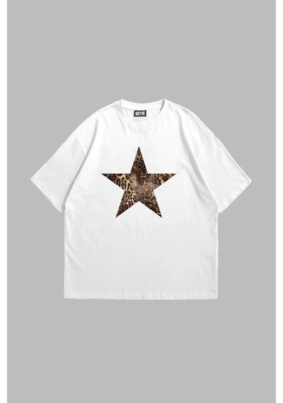 Startmore Starz Leopar Baskılı 24/1 Oversize Unisex Beyaz Beyaz