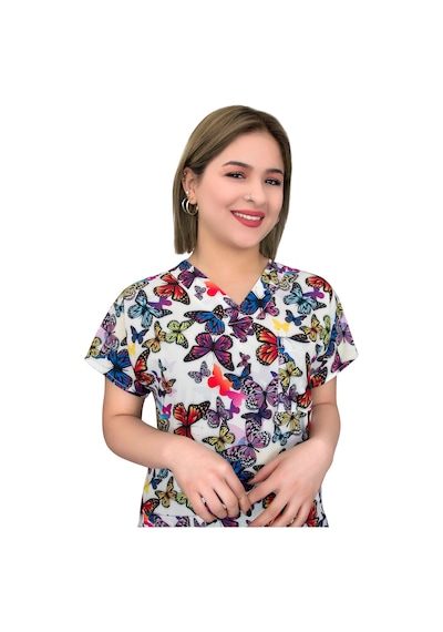Mor Kelebek Desenli Likralı Üst Forma