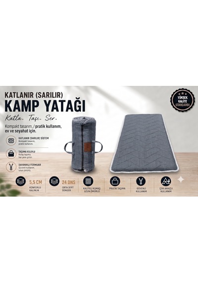 Zish Tekstil Flexı 5 Cm 90x200 Katlanır Kamp Yatağı Karavan, Misafir Ve Anne Yanı Yatağı Gri