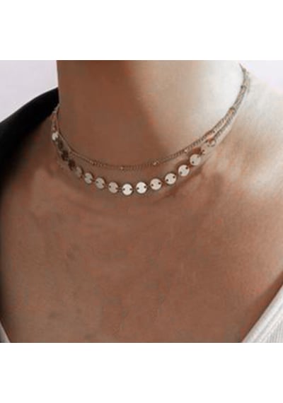 Gümüş Renk İk Katmanlı Top Ve Pul Zincir Kolye 2152 Çok Renkli