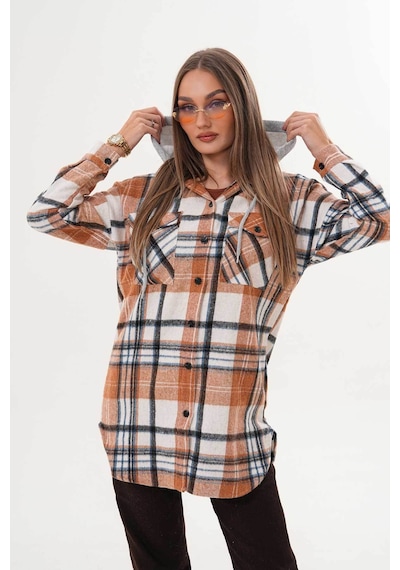 Polologin Butik Kadın Oduncu Kapşonlu Kahverengi Spor Gömlek Kahverengi