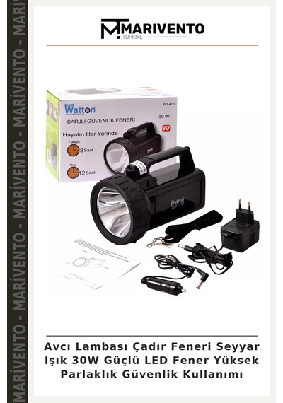 Avcı Lambası Çadır Feneri Seyyar Işık 30w Güçlü Led Fener Yüksek Parlaklık Güvenlik Kullanımı Çok Renkli