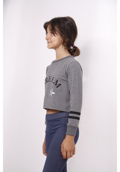 Toontoy Kız Çocuk Yıldızlı Dream Baskılı Sweatshirt Antrasit Melanj