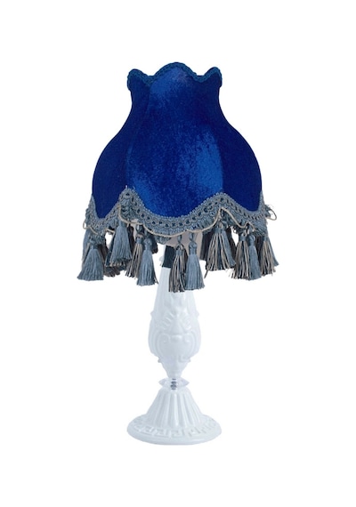 Saks Mavi Kadife Kaplı Vintage Abajur Beyaz Metal Ayak Saks Model Diğer