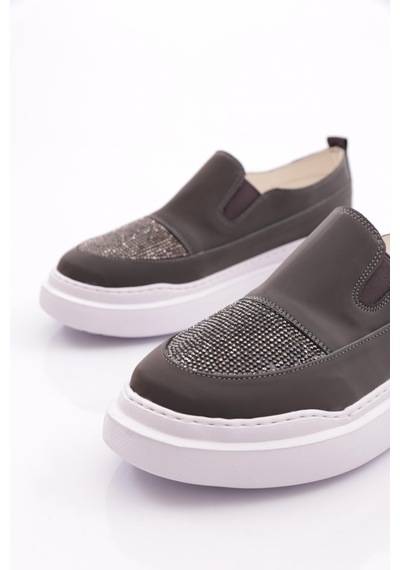 Dgn 053 Kadın Önü Taşli Sneaker Ayakkabi Platin Metalik