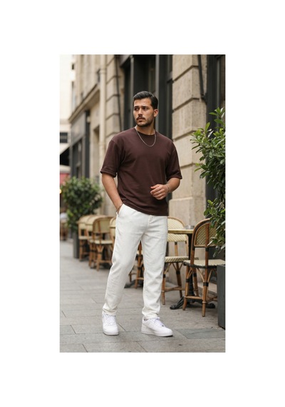 Butik İstanbul Erkek Duble Kol Basic Tişört Kahverengi