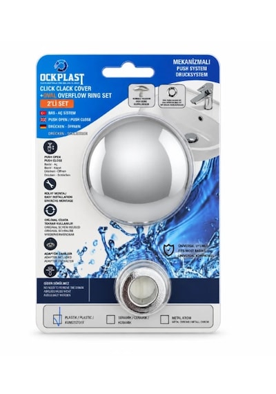 Seramik Görünümlü - Beyaz Pop-up Otomatik Lavabo Sifonu -üniversal Kullanıma Uygun Krom