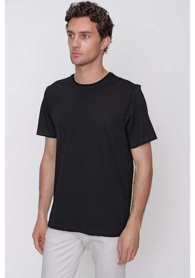 Erkek Siyah Basic Düz %100 Pamuk Bisiklet Yaka Slim Fit Dar Kesim Kısa Kollu Tişört Siyah