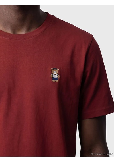 Lc Waikiki Bordo Bisiklet Yaka Ayı Teddy Nakışlı Erkek Tişört