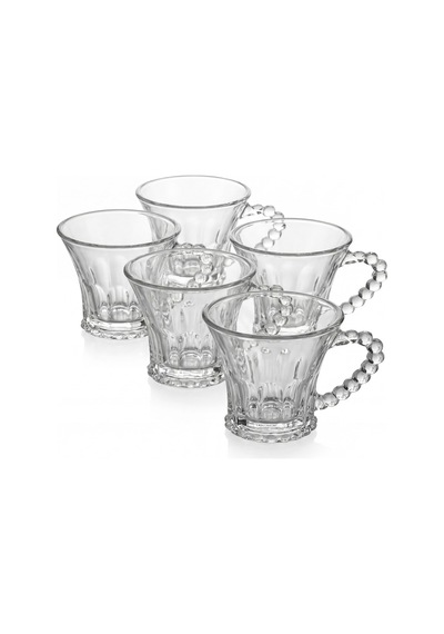 6 Lı Boncuk Kulplu Cam Bardak Seti 100 Ml, Yükseklik 8 Cm, Ağız Çapı 7,5 Cm Şık Tasarım Şeffaf