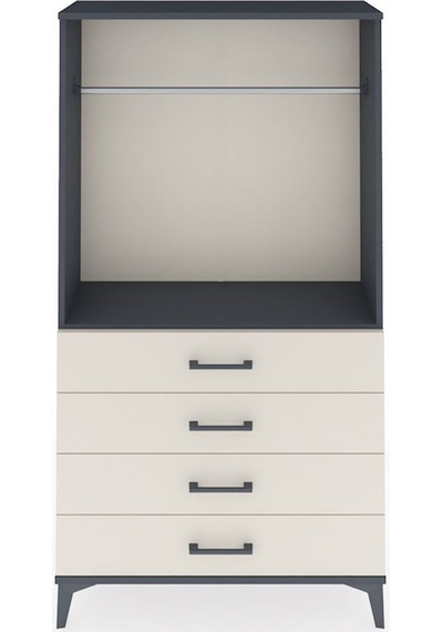 Arges Dolap Tek Raflı 4 Çekmeceli Tek Askılı 88x30x163 Antrasit-aytaşı Antrasit