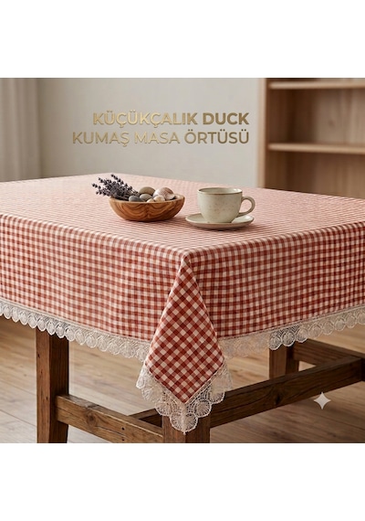 Küçükçalık Duck Kumaş Güpürlü Masa Örtüsü - Kiremit Pötikare