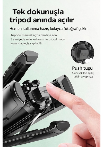 Tripodlu Bluetooth Selfie Çubuğu Mini Katlanabilir Selfie Stick Telefon Standı Uzatılabilir 41.5 Cm