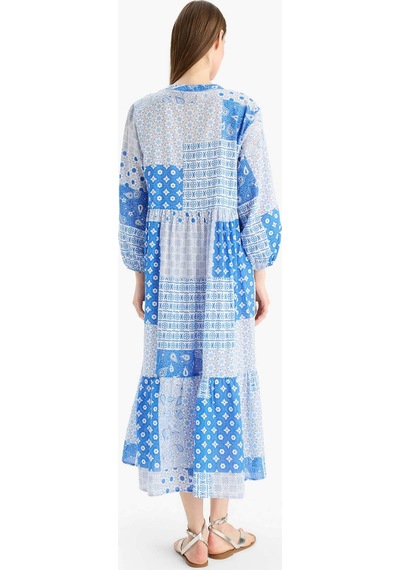 DeFacto Tropikal Desenli Uzun Kollu Vual Plaj Elbisesi-Fall in Love E7745AX25SPBE781