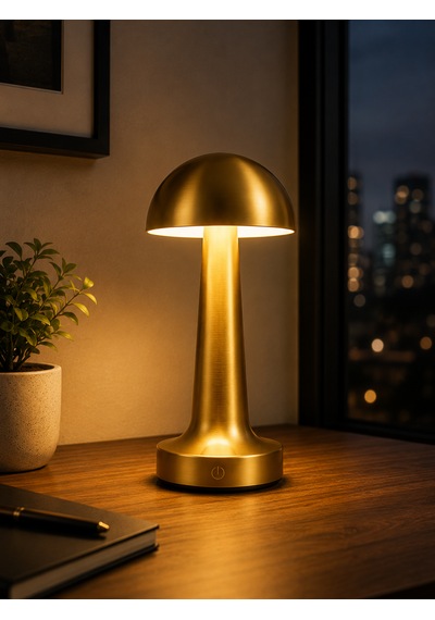 Gold Şarjlı Masa Lambası 3 Renk Işık Dokunmatik Dimmerli Kablosuz Led Masa Gece Lambası 1500 Mah Antik - Bronz