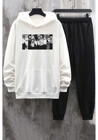 Tarzsokak Unisex Naruto Baskılı Eşofman Takımı Kp-siyah-anıme-esh-siyah Beyaz
