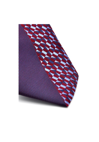 Gaffy Bordo Ve Lacivert Pano Desenli Dokuma Kumaş Slim Fit Kravat // Kpk009 Desenli