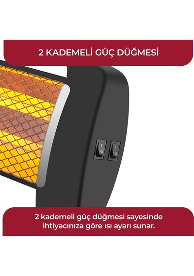 Sfh-3399 1000w 2x500w Quartz Isıtıcı 2 Kademeli Isı Ayarlı, Devrilme Emniyetli, Masa Ve Yer Tipi Hızlı Isıtıcı