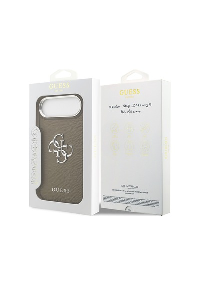 Apple Uyumlu iPhone 17 Air  Kılıf Guess Lisanslı Grained 4g Metal Büyük Logolu Kapak Kahverengi Kahverengi