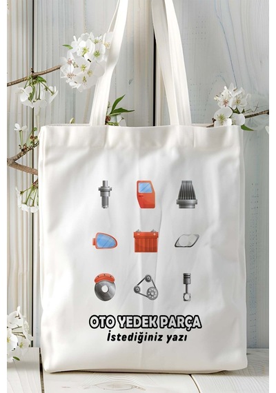 Art Hediye Oto Yedek Parça Baskılı Bez Omuz Çantası Kişiye Özel Model 4 Çok Renkli
