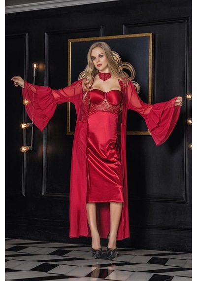 Gallipoli Transparan Maxi Boy Sabahlık Bordo 11650